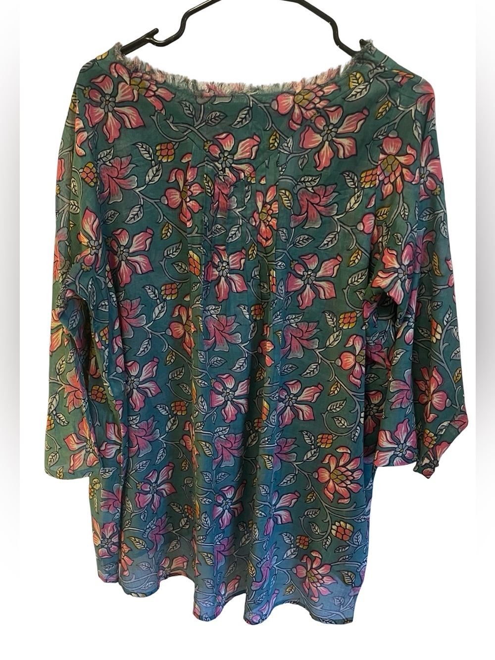 NATURAL LIFE Green Floral Peasant Top with Pink & Yellow Accents - Picture 3 of 3
